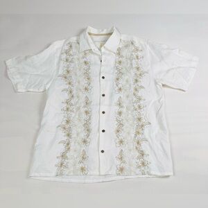Tommy Bahama Embroidered Camp 100% Linen Short Sleeve Button Down  Ivory Men’s L